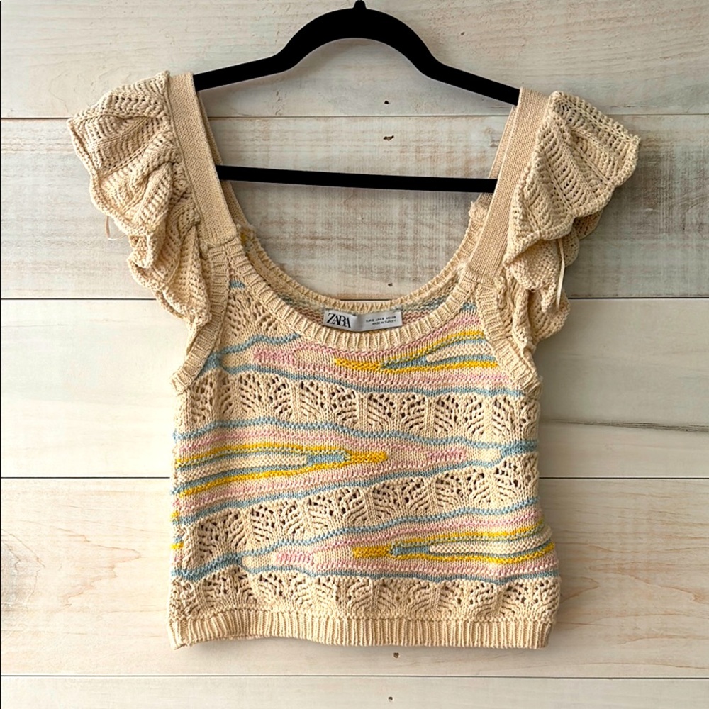 Zara Cream and Yellow Ruffled Crop Blouse